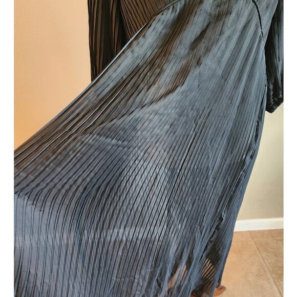 Banana Republic Women's Black Pleated Deep V-Neck Maxi Dress Sheer SZ Medium - Picture 9 of 14